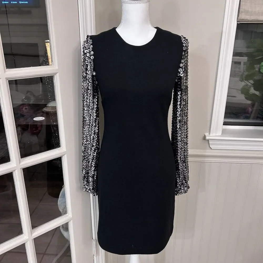 Tory Burch Black Dress With Sequin Sleeves Size XS